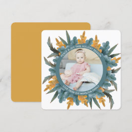 Christmas Personalisiert Blue Orange Blätter Foto Feiertagskarte