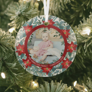 Christmas Personalisiert Poinsettia Wreath Foto Ornament Aus Glas