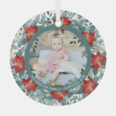Christmas Personalisiert Poinsettia Wreath Foto Ornament Aus Glas (Vorderseite)