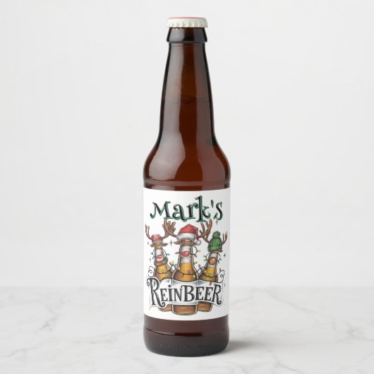 Christmas Personalisiert Reinbeer Bierflaschenetikett (Vorderseite)