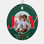 Christmas personalize JOY Holly photo template Keramik Ornament (Links)