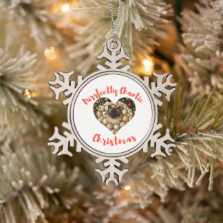 Christmas Personalized Cat Heart Photo Frame Schneeflocken Zinn-Ornament