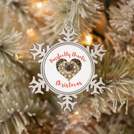 Christmas Personalized Cat Heart Photo Frame Schneeflocken Zinn-Ornament (Baum)