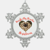 Christmas Personalized Cat Heart Photo Frame Schneeflocken Zinn-Ornament (Vorderseite)