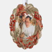 Christmas Personalized Photo Wreath Red Berry Ornament Karte (Links)