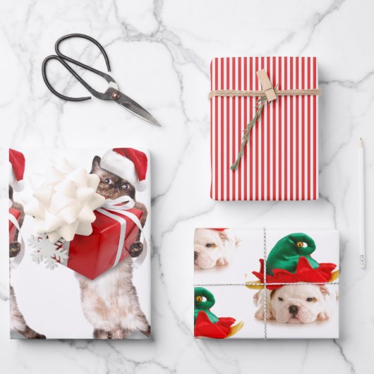 CHRISTMAS PETS Wrapping Paper Flat Sheet Set 3 Geschenkpapier Set (Vorderseite)