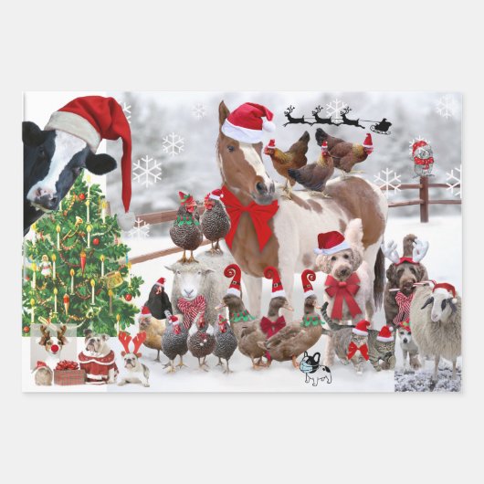 CHRISTMAS PETS Wrapping Paper Flat Sheet Set 3 Geschenkpapier Set (Vorderseite)