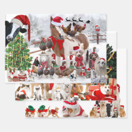 CHRISTMAS PETS Wrapping Paper Flat Sheet Set 3 Geschenkpapier Set