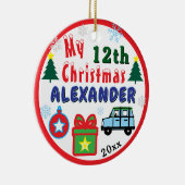 Christmas PHOTO Blue Car Boy Age Name Keramik Ornament (Rechts)