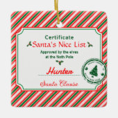 Christmas Photo Certificate Santa Nice List Keramikornament (Vorderseite)
