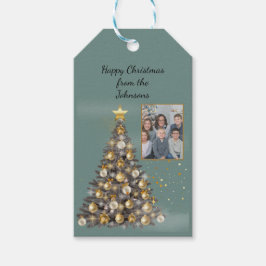 Christmas Photo Custom Gift Tags Blue Elegant Geschenkanhänger