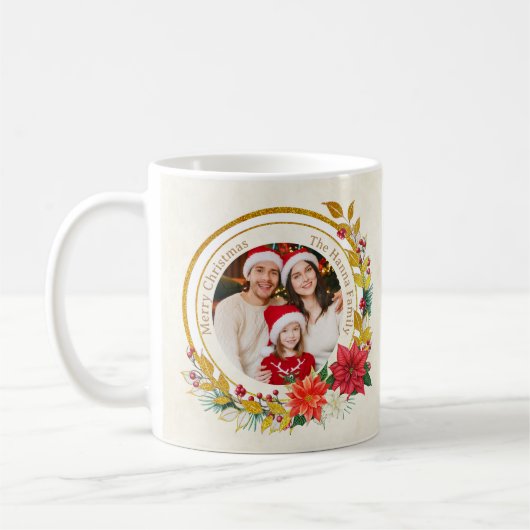 Christmas Photo - Gold Glitter Wreath Family Kaffeetasse (Links)