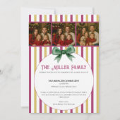 Christmas Photo Invitation • Pink Gold Striped Einladung (Vorderseite)