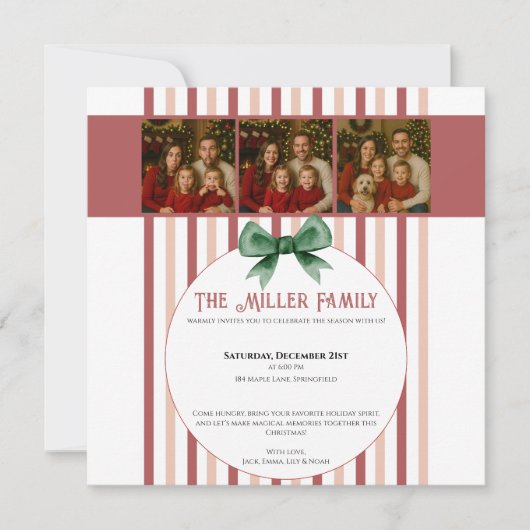 Christmas Photo Invitation • Red Striped Holiday Save The Date (Vorderseite)