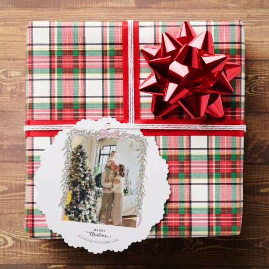 Christmas Photo Pink Bow Coquette Garland Holiday Ornament Karte (Insitu (Geschenk))