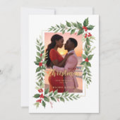 Christmas Photo Wedding Leaves & Red Berries Save The Date (Vorderseite)