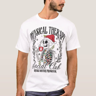 Christmas Physical Therapy Skeleton Santa Hat T-Shirt
