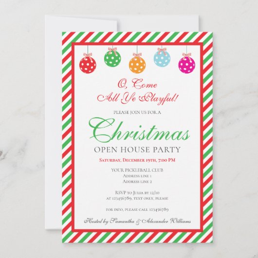 Christmas Pickleball Club Open House Party Einladung (Vorderseite)