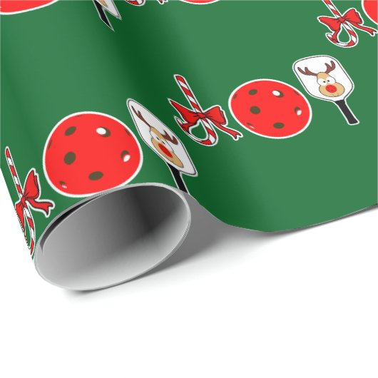 Christmas Pickleball Paddle Joy Red and Green Geschenkpapier (Rolleneckpunkt)