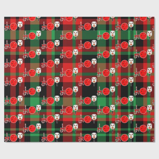 Christmas Pickleball Paddle Joy Red Green Plaid Geschenkpapier (Flach)