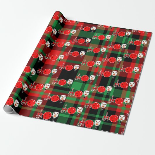 Christmas Pickleball Paddle Joy Red Green Plaid Geschenkpapier (Ungerollt)