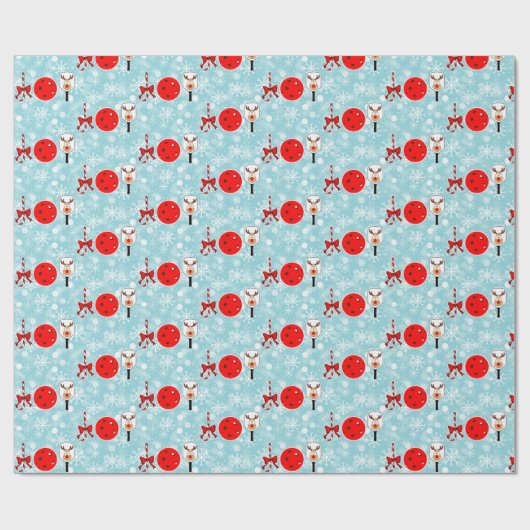 Christmas Pickleball Paddle Joy Snowflakes on Blue Geschenkpapier (Flach)