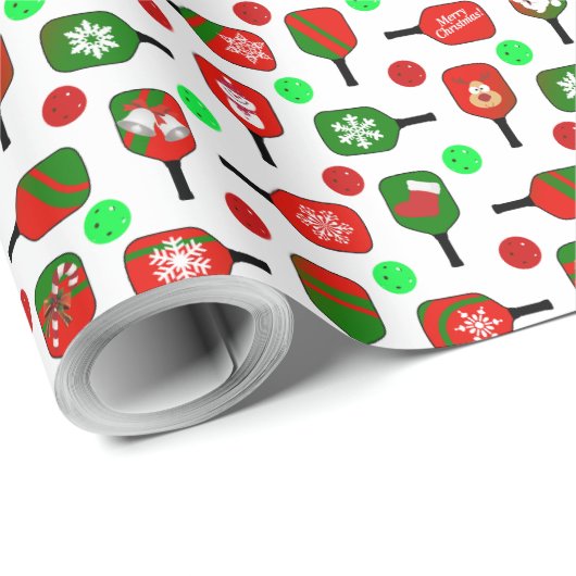 Christmas Pickleball Paddles Festive Green and Red Geschenkpapier (Rolleneckpunkt)