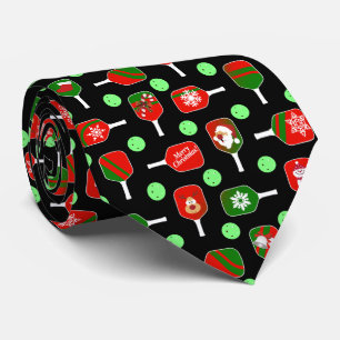 Christmas Pickleball Red Green Paddles Balls Black Krawatte