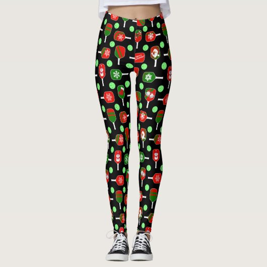 Christmas Pickleball Red Green Paddles Balls Black Leggings (Vorderseite)