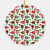 Christmas Pickleball Red Green Paddles Balls X-Mas Keramik Ornament (Hinten)