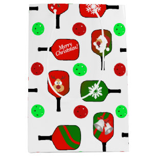 Christmas Pickleball Red Green Paddles Balls X-Mas Mittlere Geschenktüte