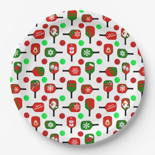 Christmas Pickleball Red Green Paddles Balls X-Mas Pappteller (Vorderseite)