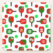 Christmas Pickleball Red Green Paddles Balls X-Mas Rechteckiger Pappuntersetzer (Vorderseite)