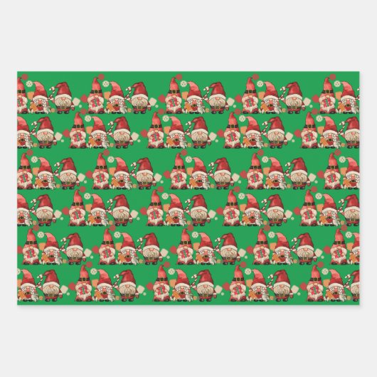 Christmas Pickleball | Retro Festive Gnomes Geschenkpapier Set (Vorderseite 3)