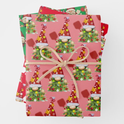 Christmas Pickleball | Retro Festive Gnomes Geschenkpapier Set (Beispiel)