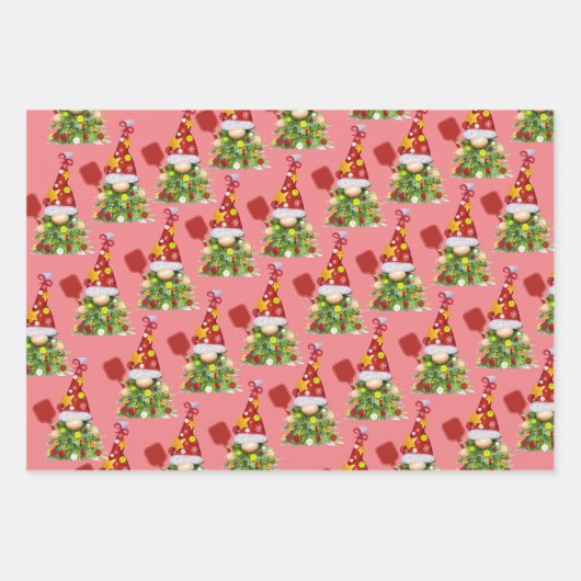 Christmas Pickleball | Retro Festive Gnomes Geschenkpapier Set (Vorderseite)