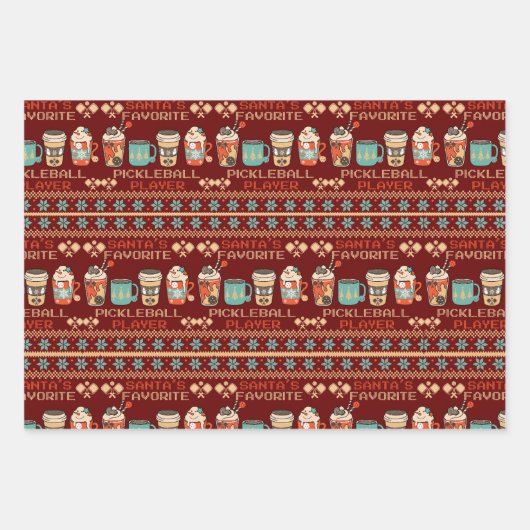 Christmas Pickleball | Retro Hot Coco Ugly Sweater Geschenkpapier Set (Vorderseite 2)