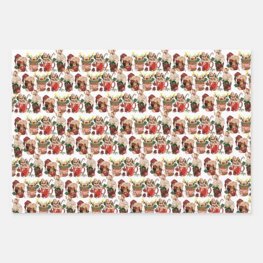 Christmas Pickleball | Retro Hot Coco Ugly Sweater Geschenkpapier Set (Vorderseite)