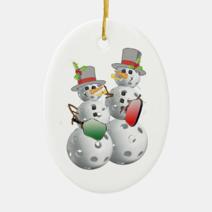 Christmas Pickleball Snowmen Keramik Ornament