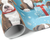Christmas Piebald PitBull Welppies Red Ribbons Geschenkpapier (Rolleneckpunkt)
