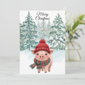 Christmas Pig Flat Holiday Card Feiertagskarte (Stehend Vorderseite)
