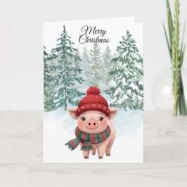 Christmas Pig Folded Greeting Card Karte