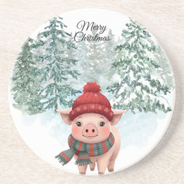 Christmas Pig Sandstone Coaster Getränkeuntersetzer