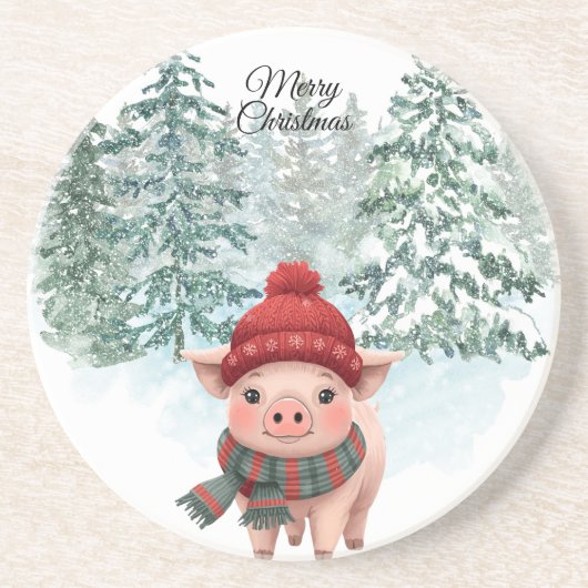 Christmas Pig Sandstone Coaster Getränkeuntersetzer (Vorne)