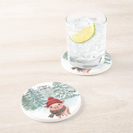Christmas Pig Sandstone Coaster Getränkeuntersetzer (Seite)