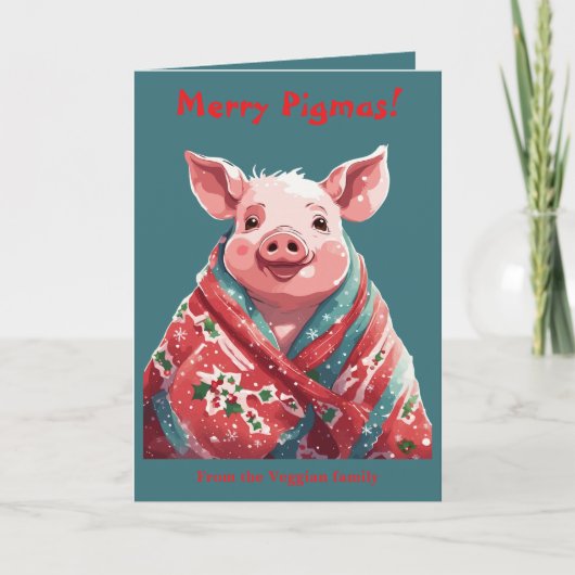 Christmas Pig Wrapped In A Holiday Blanket Karte (Vorderseite)