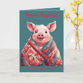 Christmas Pig Wrapped In A Holiday Blanket Karte (Gelbe Blume)