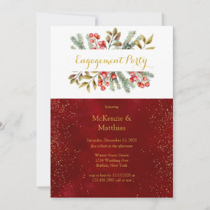 Christmas Pine Berry Burgundy Gold Verlobung Teil Einladung