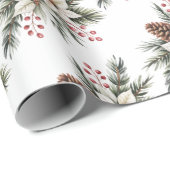 Christmas Pine Cones Branches flowers holly berry Geschenkpapier (Rolleneckpunkt)