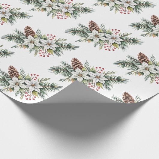 Christmas Pine Cones Branches flowers holly berry Geschenkpapier (Ecke)